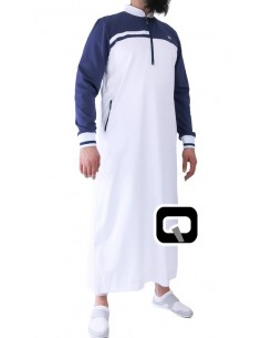 Qamis Qaba'il long classic white and midnight blue