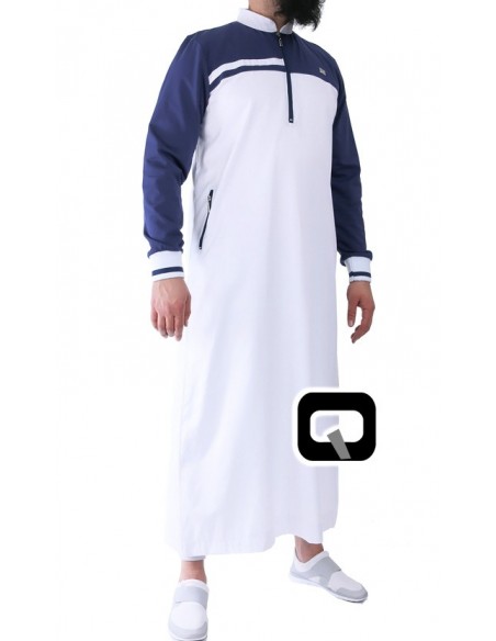 Qamis Qaba'il lang klassiek wit en middernachtblauw