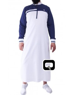 Qamis Qaba'il long classic white and midnight blue 2