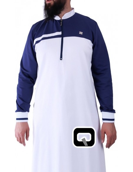Qamis Qaba'il lang klassiek wit en middernachtblauw