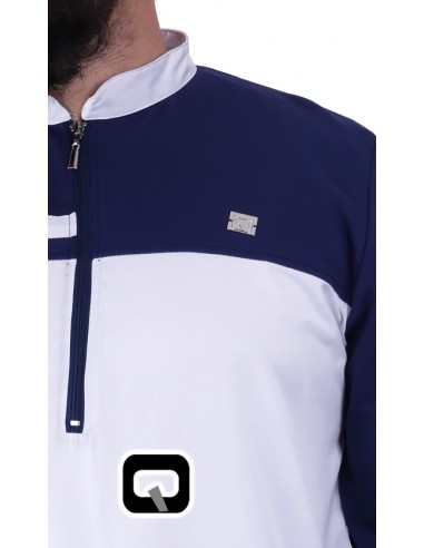 Qamis Qaba'il lang klassiek wit en middernachtblauw