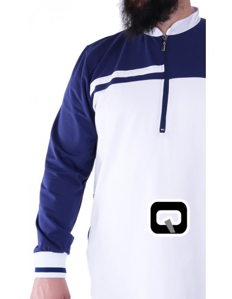 Qamis Qaba'il lang klassiek wit en middernachtblauw