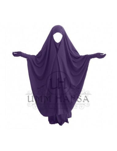 2-delige Umm Hafsa Jilbab met clips Aubergine