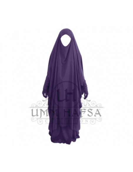 Jilbab Umm Hafsa 2 pieces with clips Aubergine