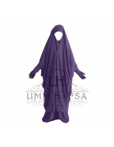 Jilbab Umm Hafsa 2 pieces with clips Aubergine