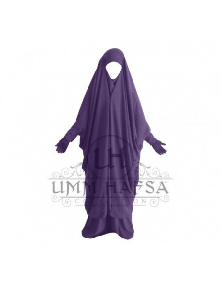 Jilbab Umm Hafsa 2 pieces with clips Aubergine