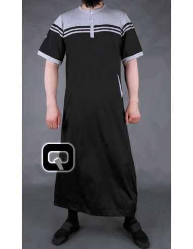 Zwart met grijze Qaba'il Qamis met korte mouwen