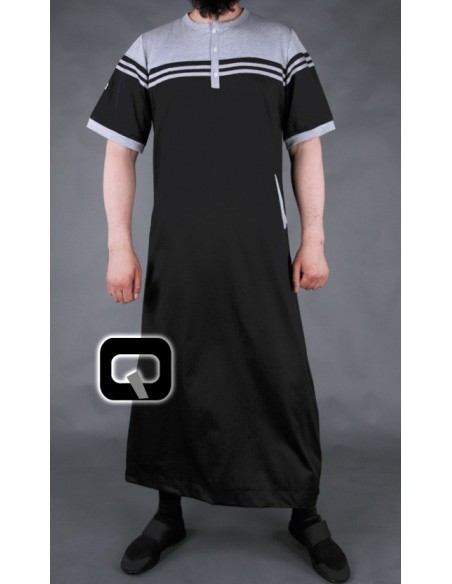 Qamis Qaba'il short sleeves black and grey