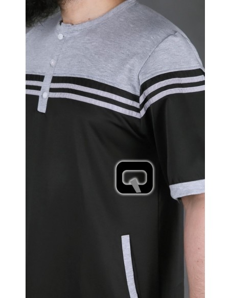 Qamis Qaba'il short sleeves black and grey