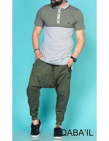 Bi Color Polo Grijs en Khaki - Qabail