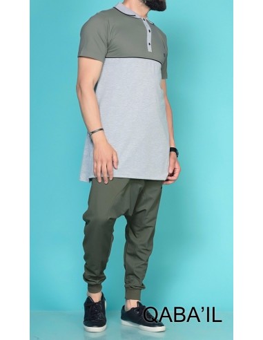 Bi Color Polo Grijs en Khaki - Qabail