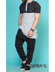 Polo Bi Color Gris et Noir - Qabail
