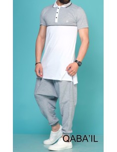 Bi Color Polo White and Grey - Qabail