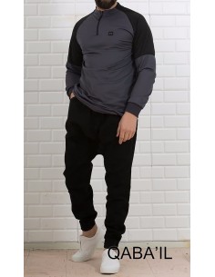 Sweat Longline Gris e t Noir-Qaba'il