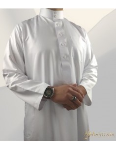 Satin White Saudi Qamis-Zein