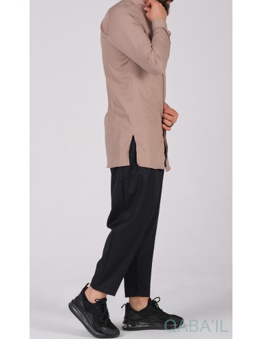 Taupe Longline Shirt met reliëf -...