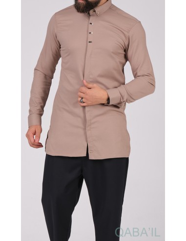 Taupe Longline Shirt met reliëf -...