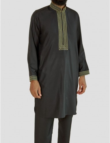Zwarte Pakistaanse Qamis met borduurwerk