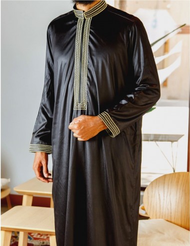 Qamis Ameer Zwart Met Borduurwerk