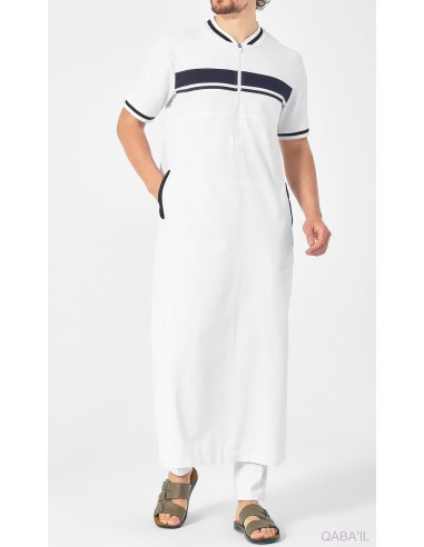 Qamis marine III wit/blauw - Qaba'il