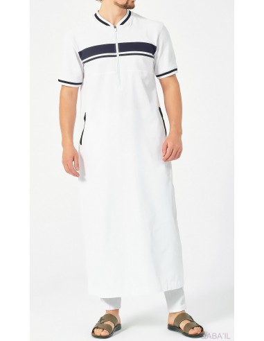 Qamis marine III wit/blauw - Qaba'il