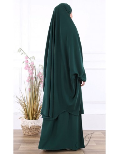 Jilbab 2 Pièces Vert Bouteille Jamila