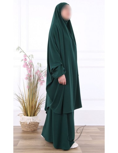 Jilbab 2 Pièces Vert Bouteille Jamila