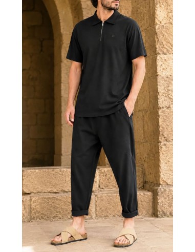 Polo Oversized Noir Homme – Col Zippé...