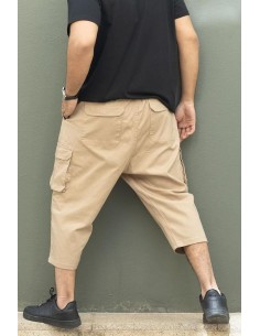 Sarouel pantacourt cargo beige homme Wassat avec poches latérales et coupe ample 2