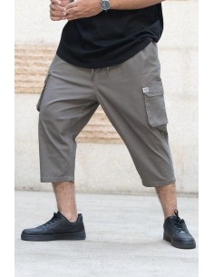 Sarouel pantacourt cargo kaki foncé homme Wassat avec poches latérales et coupe ample 2