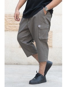 Sarouel pantacourt cargo kaki foncé homme Wassat avec poches latérales et coupe ample