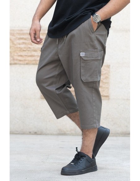 Sarouel pantacourt cargo kaki foncé homme Wassat avec poches latérales et coupe ample