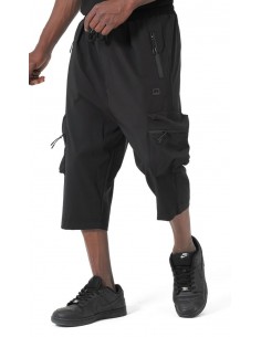 Sarouel pantacourt cargo Trail noir homme Qaba'il avec poches zippées et coupe technique