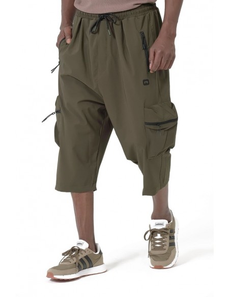 Sarouel pantacourt cargo Trail kaki homme Qaba'il avec poches cargo zippées et coupe ample