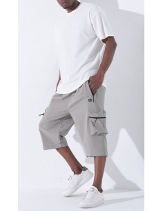Sarouel pantacourt cargo Trail gris homme Qaba'il avec poches cargo zippées et coupe ample