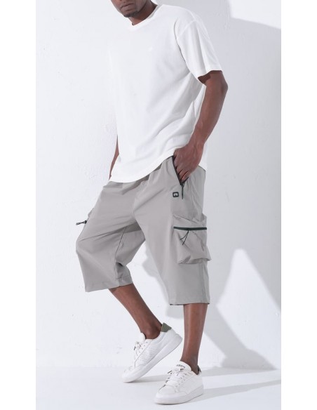 Sarouel pantacourt cargo Trail gris homme Qaba'il avec poches cargo zippées et coupe ample