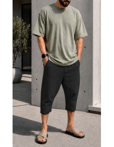 Pantacourt Drop noir homme Qaba'il en coton stretch avec coupe confortable
