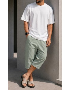 Pantacourt Drop kaki clair homme Qaba'il en coton stretch avec coupe confortable