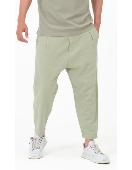 Sarouel Classik Lin vert sauge homme Qaba'il en lin et coton avec coupe moderne