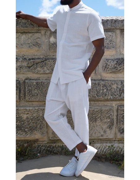 Sarouel Classik Lin blanc homme Qaba'il en lin et coton avec coupe moderne