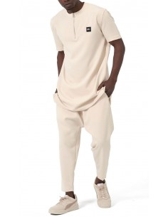Ensemble Qamis Court Silent écru pour homme, avec haut long zippé et pantalon assorti au style mastour moderne. 2