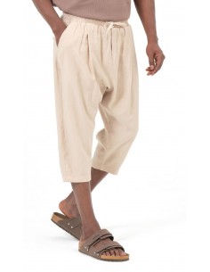 Sarouel pantacourt Classik Tencel beige homme Qaba'il avec coupe ample 2