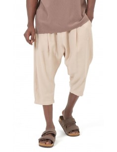 Sarouel pantacourt Classik Tencel beige homme Qaba'il avec coupe ample
