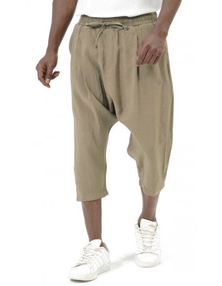 Sarouel pantacourt Classik Tencel kaki homme Qaba'il avec coupe ample