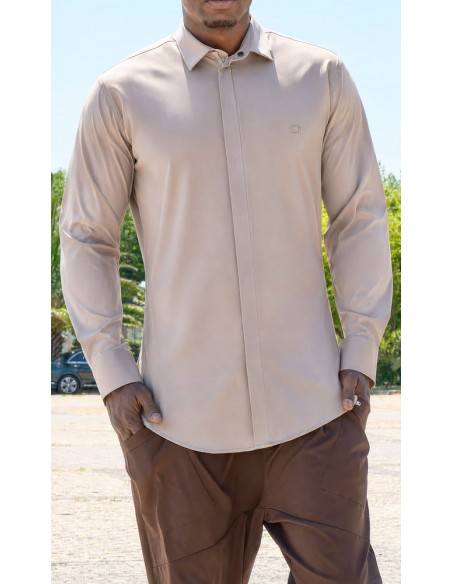 Chemise Design Beige Homme Qaba’il à manches longues